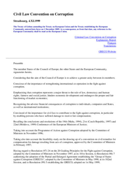 Civil Law Convention on Corruption, 174