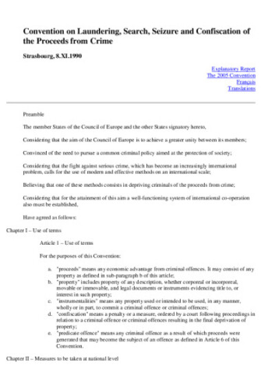 Convention on Laundering, Search, Seizure and Confiscation of the Proceeds from Crime