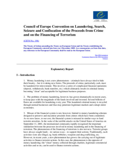 Council of Europe Convention on Laundering, Search, Seizure and Confiscation of the Proceeds from Crime and on the Financing of Terrorism, 198