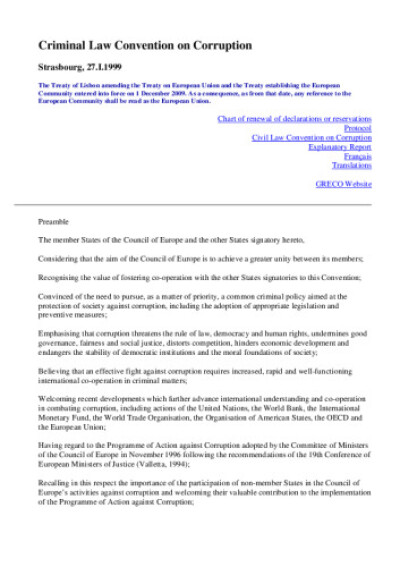 Criminal Law Convention on Corruption, 173