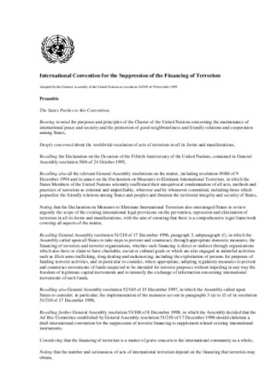 International Convention for the Suppression of the Financing of Terrorism