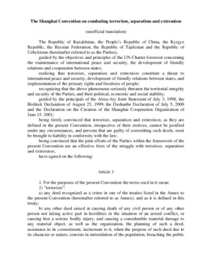 The Shanghai Convention on Combating Terrorism, Separatism and Extremism
