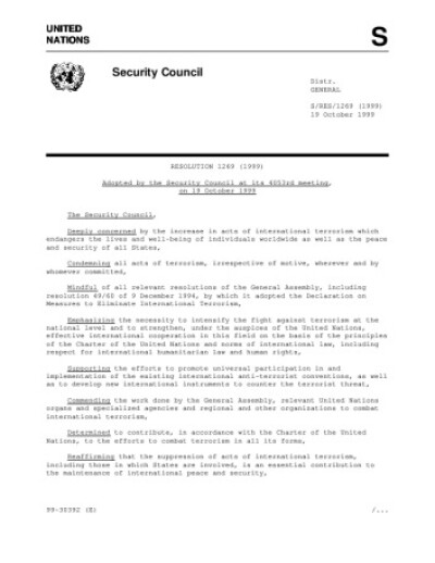 Resolution 1269 Responsibility of the Security Council in the maintenance of international-peace-and-security