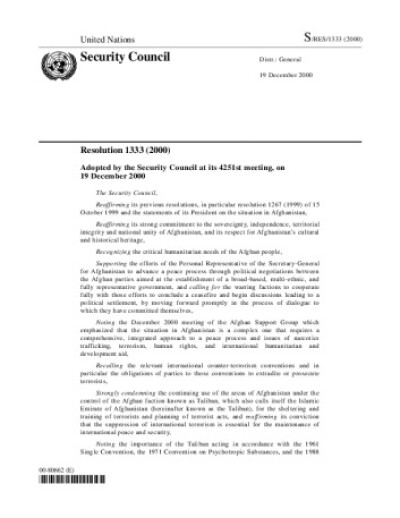 Resolution 1333 Afghanistan