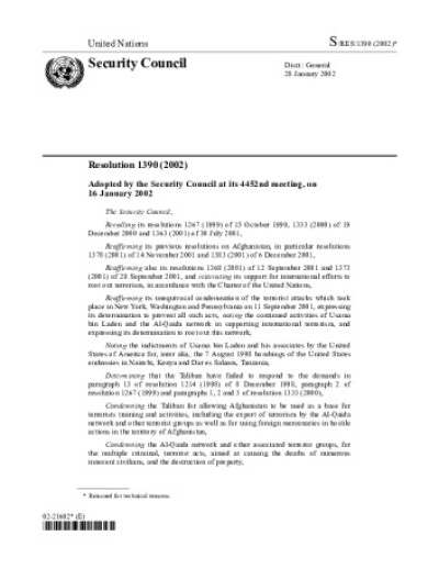 Resolution 1390 Afghanistan