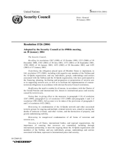 Resolution 1526. Threats to international peace and security