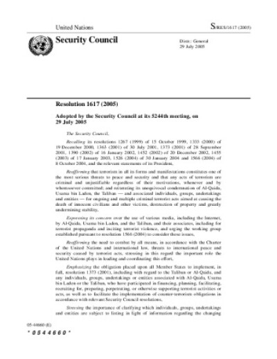 Resolution 1617. Threats to international peace and security