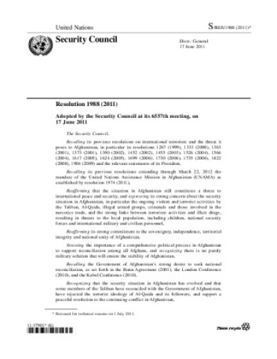 Resolution 1988. Taliban