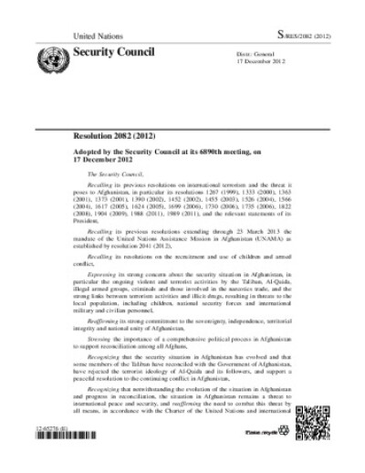 Resolution 2082. Threats to international peace and security caused by terrorist acts