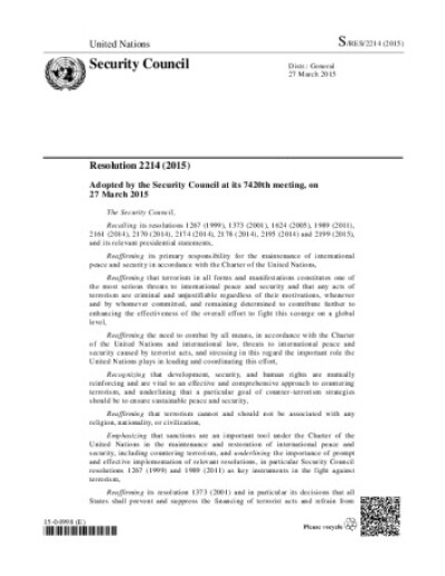 Resolution 2214. Libya