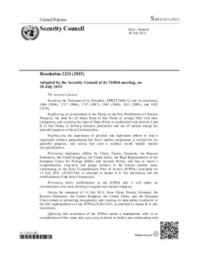 Resolution 2231. Non-proliferation