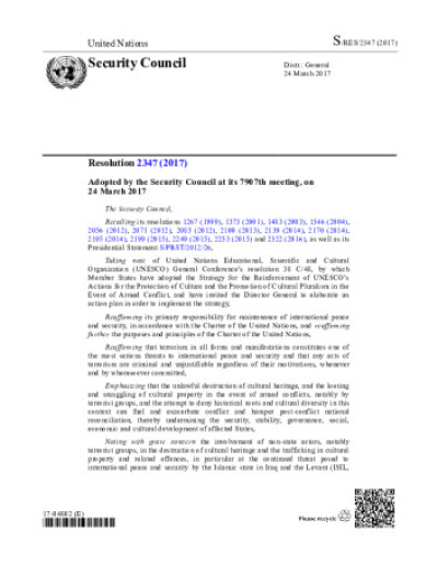 Resolution 2347. Maintenance of International Peace and Security