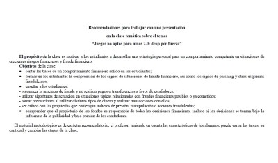 Recomendaciones para trabajar con una presentación 
en la clase temática sobre el tema: “Juegos no aptos para niños 2.0: drop por fuerza”